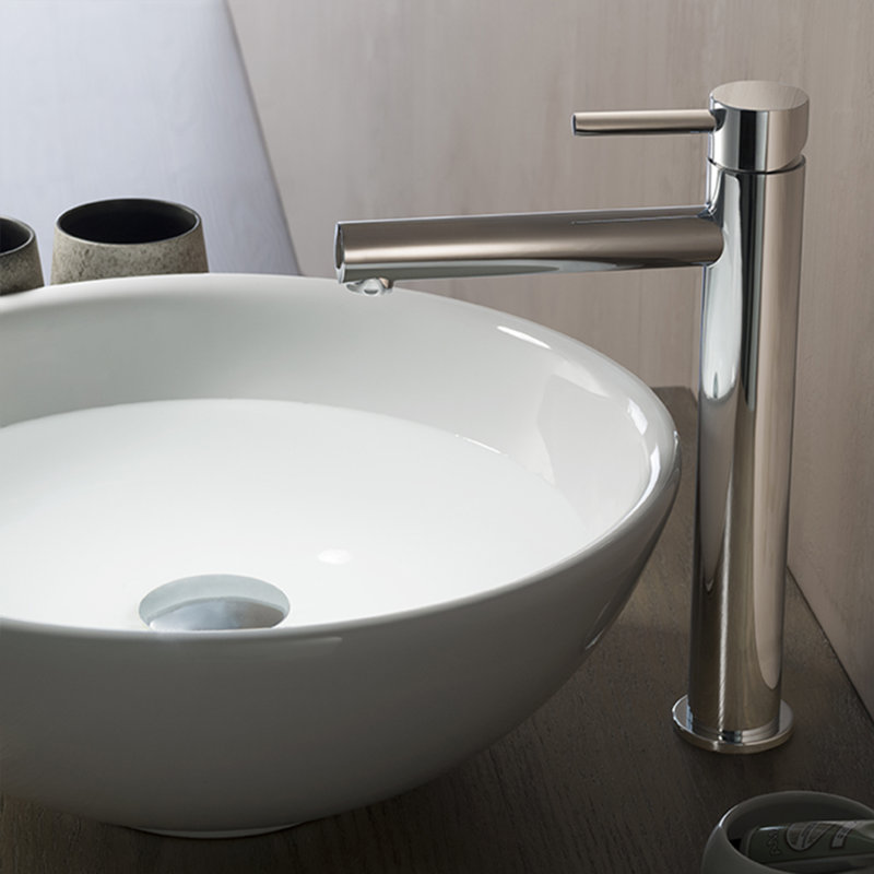 Blossom Chrome Finish Tall Single Hole Vessel Sink Faucet – Modern Solid Brass Bathroom Vanity Faucet with Single Handle and Water Supply Hose