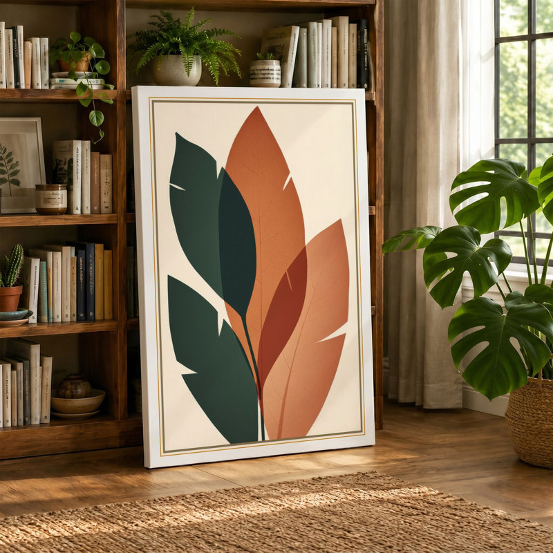 Geometric Leaf Study Botanical - Wrapped Canvas, 30x20 - 76.2 x 50.8 cm, Ochre Border