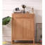 Meuble à chaussures scandinave en bois massif, double porte, deux tiroirs, meuble de rangement autoportant pour entrée ou couloir.