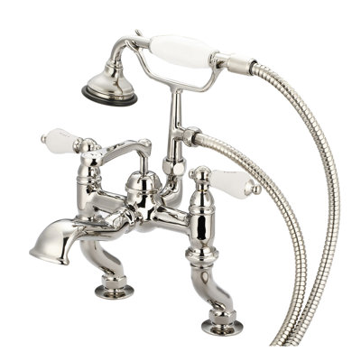 Robinet de baignoire à pattes à fixation sur le comptoir à trois poignées avec douche à main Stonington
