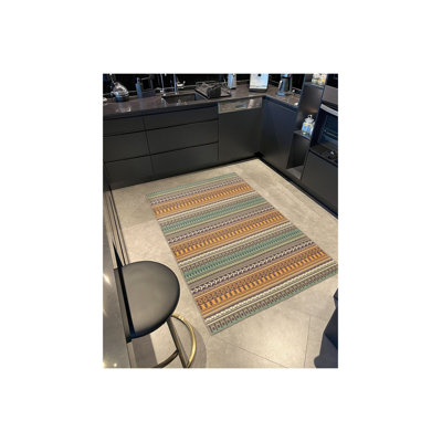 Tapis décoratif moderne à rayures paille lavable à la machine