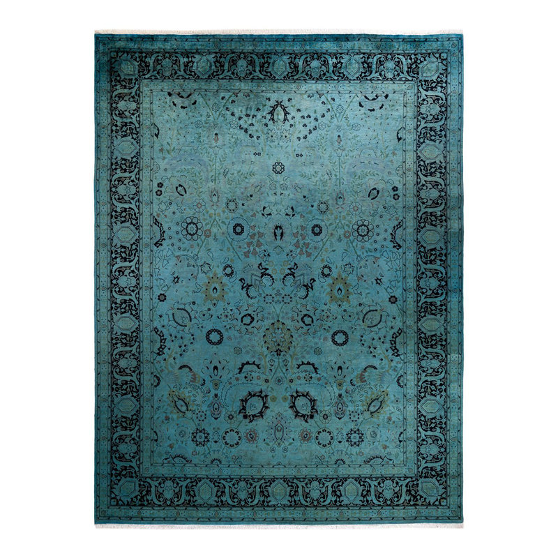 Tapis bleu noué à la main de conception unique Holsworth - bleu