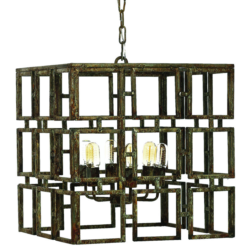 Lustre rectangulaire / carré unique en fer forgé à 4 lumières Cubic, Haute mer