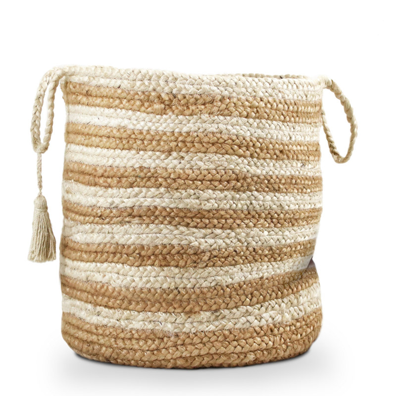 Dovecove Striped Relaxed Handmade Jute Basket, 19" H x 19" W x 19" D, Beige