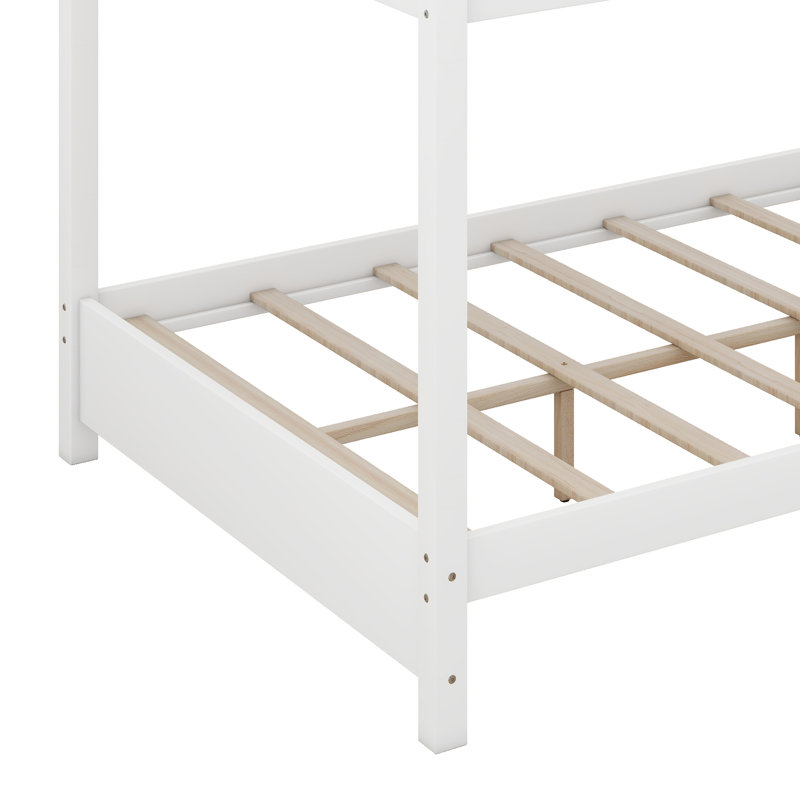 Queen Over Queen Wood Bunk Bed With Ladder, Solid Wood Platform Bed Frame For Kids Teens, White