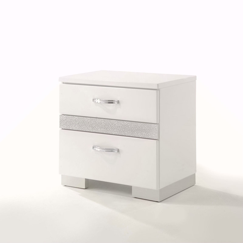 Table de chevet avec finition blanche brillante et 3 tiroirs