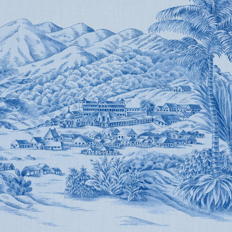 Schumacher x Victor Glemaud Toussaint Toile Fabric, Blue/Sky