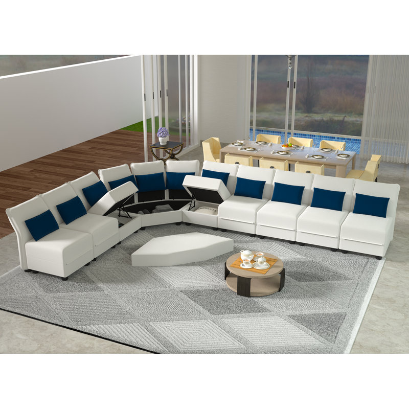 Braegan Upholstered L-Shaped Sectional Reversible, Beige Microfiber