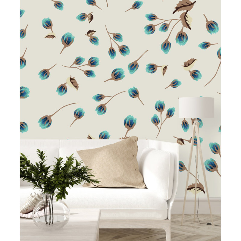 Panneau de papier peint L 10,4 pi x l 125 po Little Blue Flowers