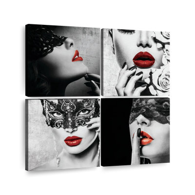 «Red Lips Pop», ensemble de 4 reproductions sur toile par L. C. Sutton Creations