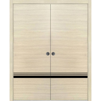 Portes coulissantes doubles modernes Planum 0012, ensemble de garnitures et de quincaillerie en placage naturel, bois massif, pour chambre à coucher, porte robuste de 36 po x 80 po (2 x 18 x 80 po)