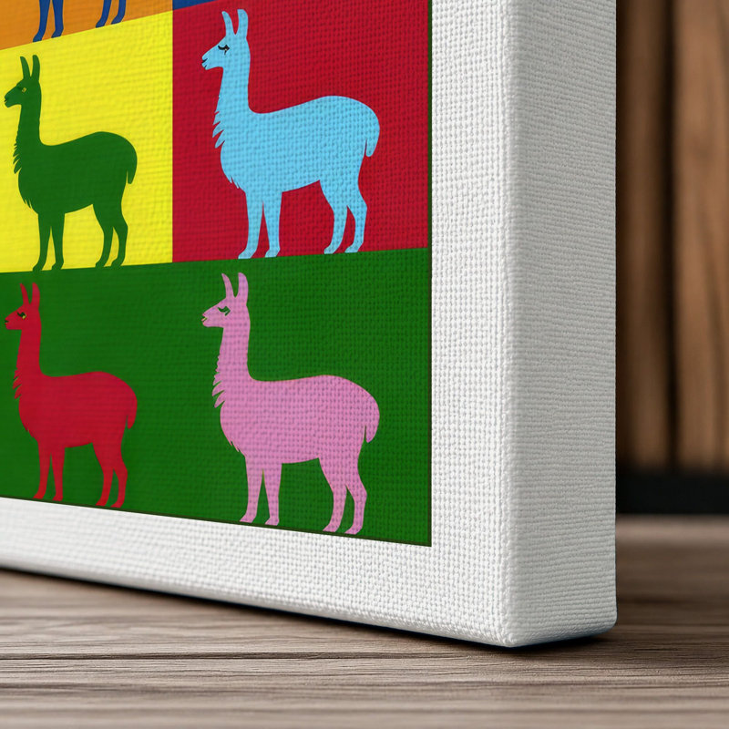 Llama Grid Pop Art - Wrapped Canvas, 18x12 - 45.7 x 30.5 cm, White Border