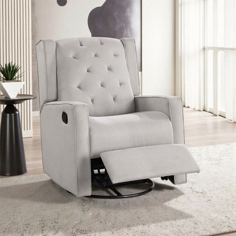 Contemporary Polyfiber Swivel Recliner Chair 1pc Manual Motion Wing Back Tufted Cushion Living Room Furniture Glider Chair