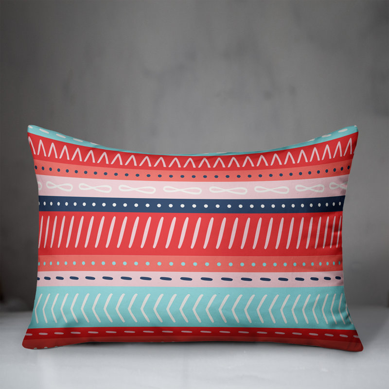 Coussin lombaire intérieur / extérieur Tribal Stripes, Rouge / bleu / ciel, Polyester/ Bourre en polyester