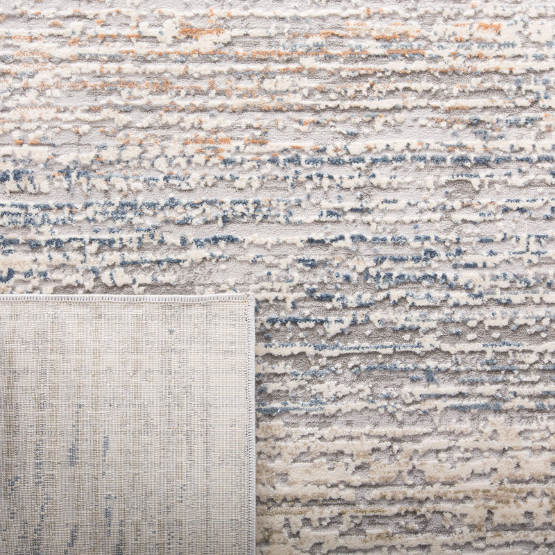 Gray and Cream Hand-Knotted Wool Abstract Rug 4' x 6'