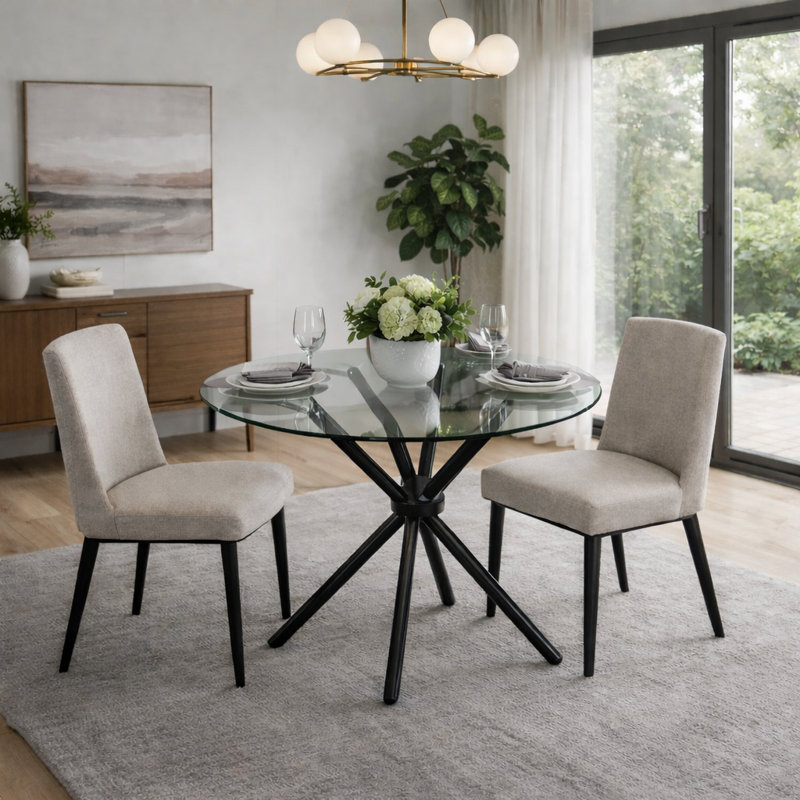 Gator Round Glass Top Dining Table, Black
