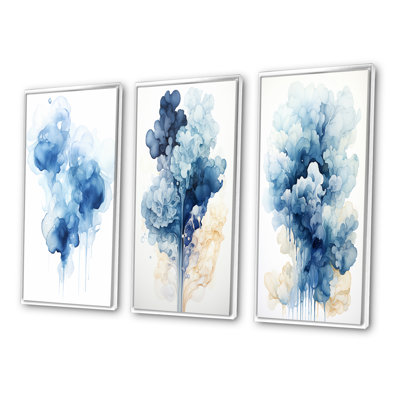 Ethereal Blue Watercolor Bliss III - Abstract Painting Art Set Of 3 Pieces