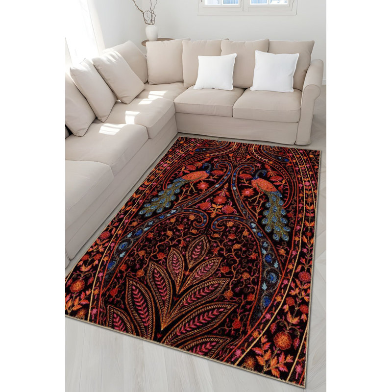Tapis multicolore à motif floral et à motif de paon lavable à la machine, Tapis de couloir 3 pi 3 po x 9 pi 10 po