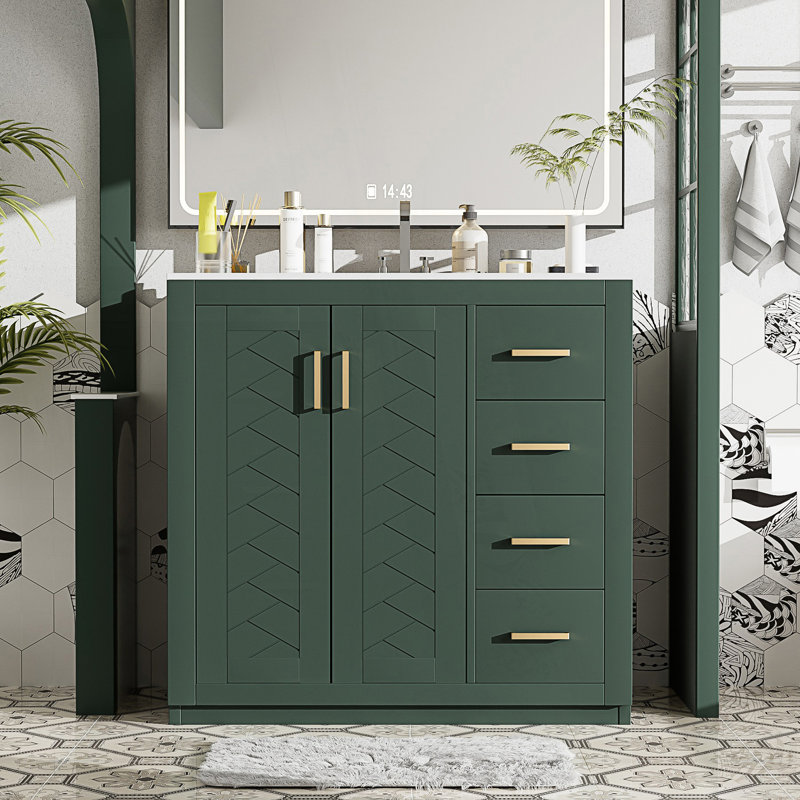 Ensemble de meuble-lavabo avec lavabo en céramique, Vert