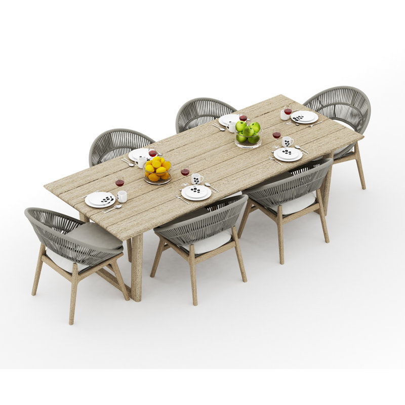 9 Pcs Grade-A Weathered Teak Wood Dining Set: 98" Sema Rectangle Table  And 8 Robas Arm Chairs #11Ro3308, 6