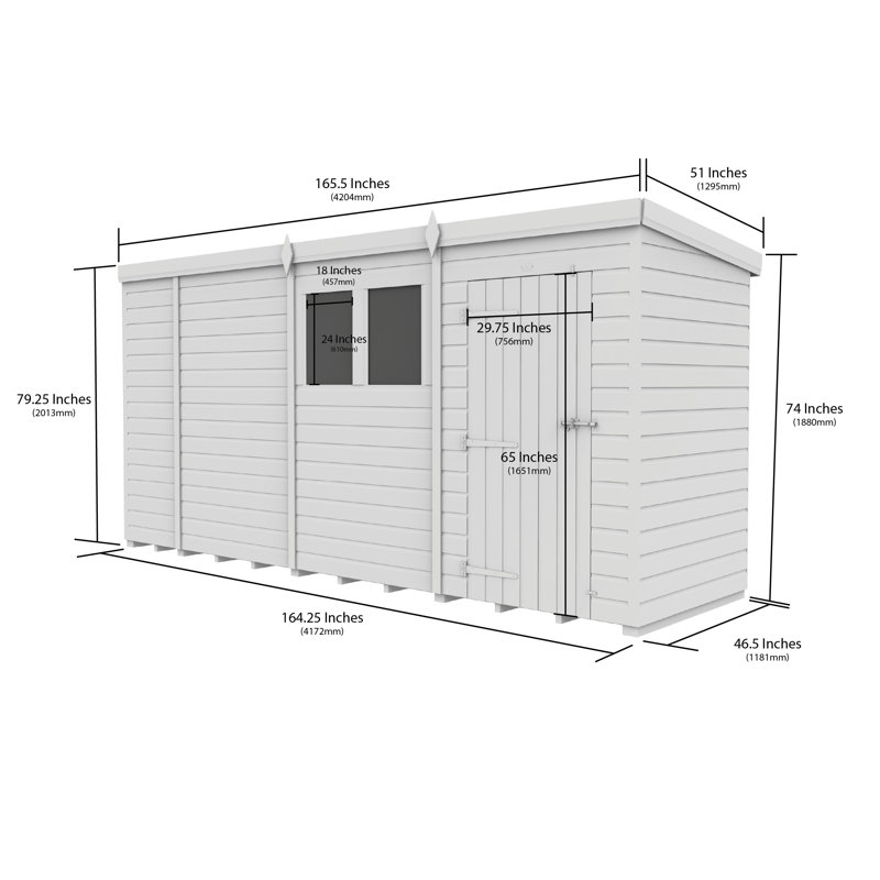 Total Sheds 14ft x 4ft Pent Garden Shed - Single Door - No Windows - Pressure Treated Timber - UK Manufactured