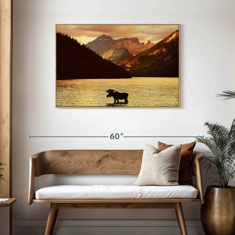 Lake Moose, Floating Frame Natural Wood, 40" X 27"