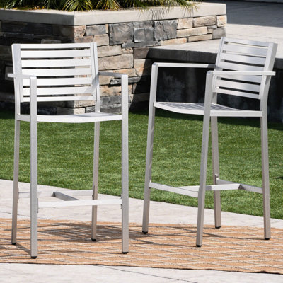 Ensemble de 2 sièges d'extérieur de 29,50 po - Argent, cadre en aluminium rouille et support à condiments en 2 pièces - Éclairage