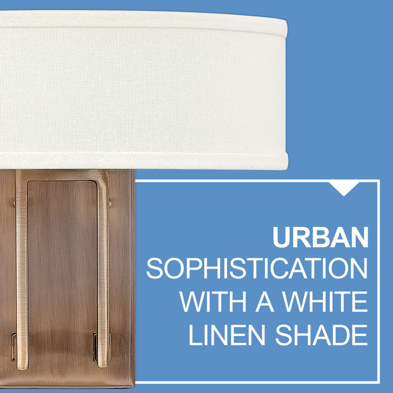 Hampton Brushed Bronze 2-Light Wall Sconce with Off-White Linen Shade