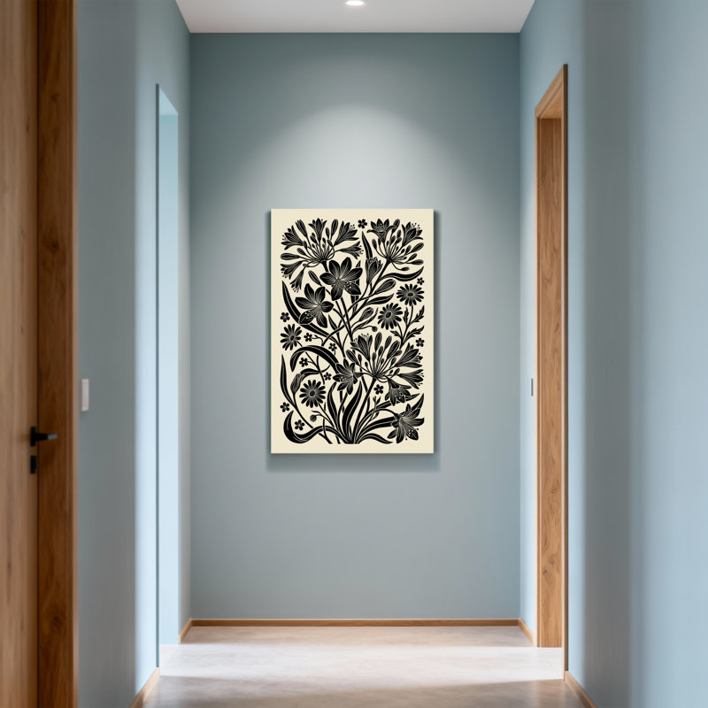 Plants &Flowers Black Floral Pattern On Cream Background