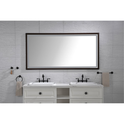Miroir de salle de bain 72 po x 36 po à DEL avec cadre en aluminium, miroir de meuble-lavabo mural, antibuée, mémoire, 3 couleurs, réglable en continu