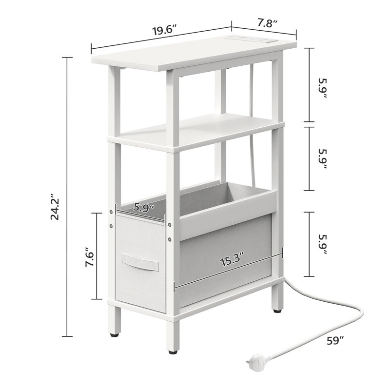 Side Table with Storage, White, White