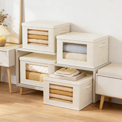 Fabric Storage Bins With Clear Window And Lids - Foldable And Stackable Closet Organizers For Clothes, Living Room, And Home Organization