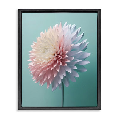 «Dahlia» détaillée sur toile encadrée flottante or bleu par Incado