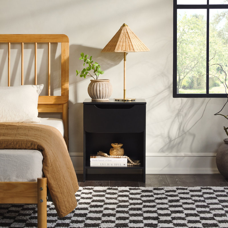 Jaqualine 1-Drawer Nightstand with Storage Cubby, Black