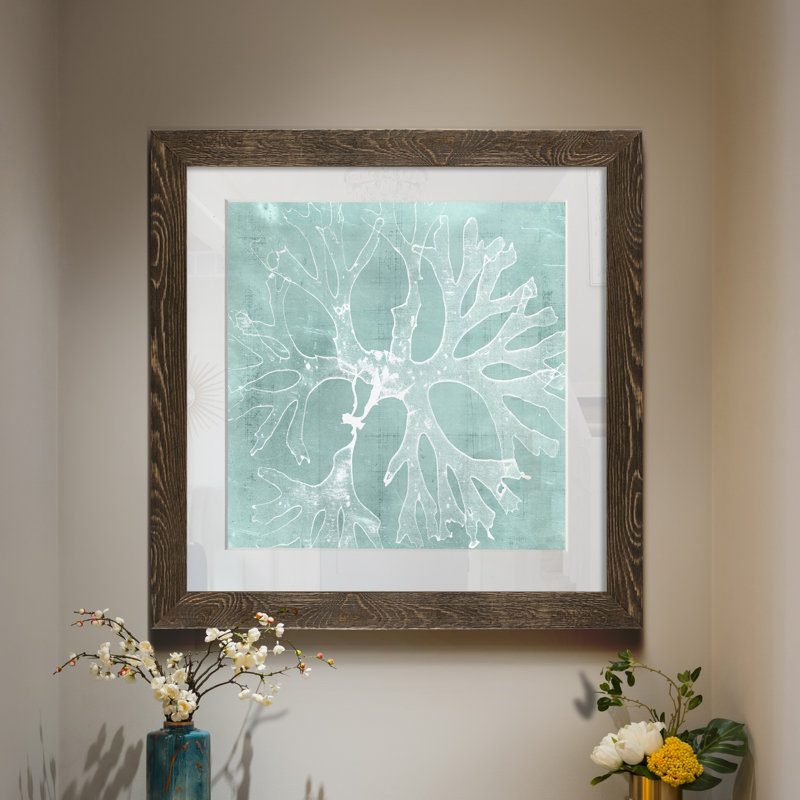 Seaweed on Aqua III - reproduction de cadre photo, H 27,5 po x l 27,5 po x P 1,5 po, Papier avec cadre noyer, Blanc mat