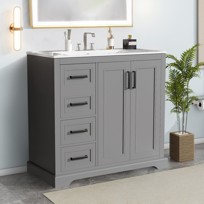 Meuble-lavabo 36 po avec lavabo en céramique, Noir, Gris