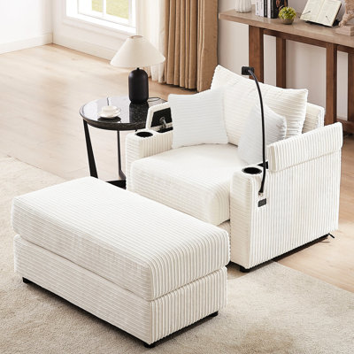 41.7" Living Room With Storage & Utility. Movable , 2 Ports, Cup Holders, Phone Holder. Seat Cushion Beige Compartments Movable. Soft , Stable Structure