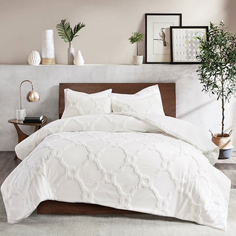 3 Piece Comforter Full/Queen - Cotton Chenille Geometric , Classic Bedding Geometric, ,