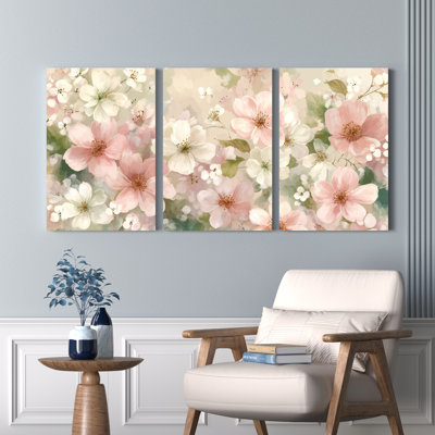 Ensemble de 3 tableaux sur toile à motif floral de fleurs de cerisier, pour la décoration du salon et de la chambre.