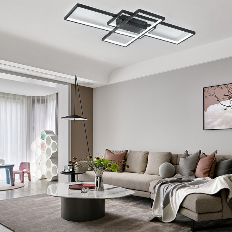 Raffa 3-Light Neutral Style Rectangular LED Semi Flush Mount Ceiling Light, 10cm H x 90cm W x 60cm D, Black
