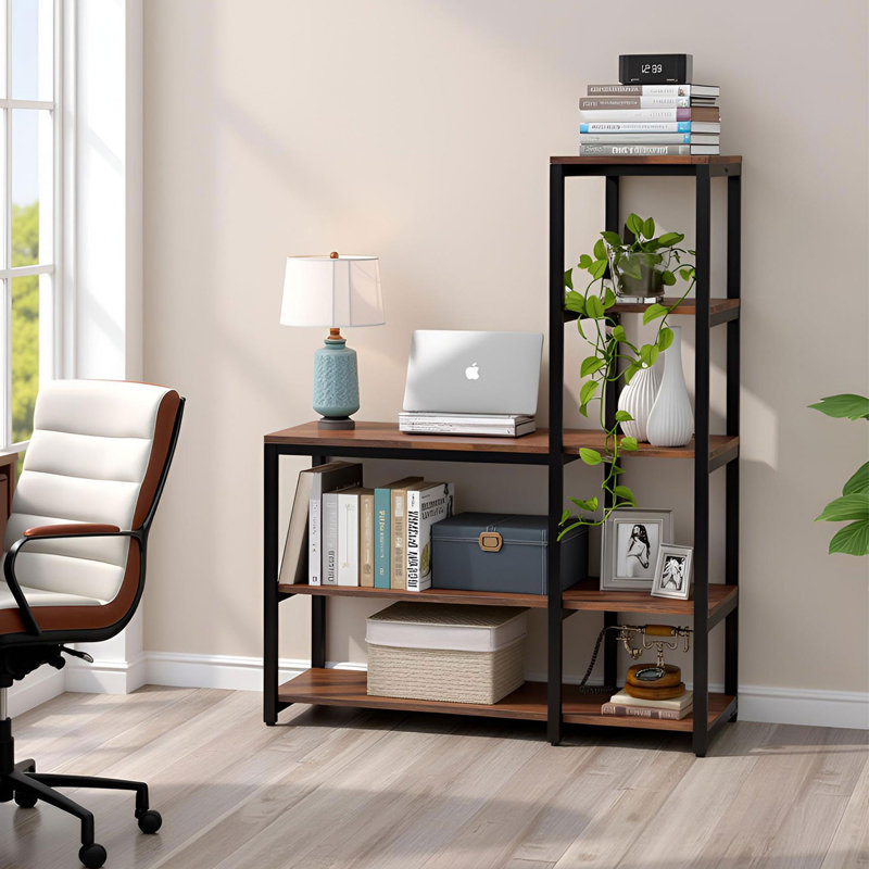 Elizah Geometric Bookcase, Brown/Black