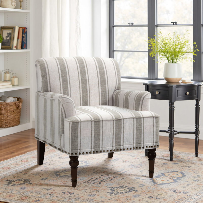 Fauteuil Iliana, Brown Stripe Linen Blend