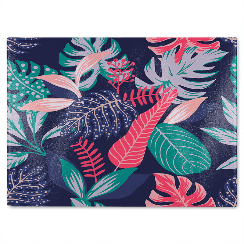Tropical Plant Leaves Glass Chopping Board, 40cm L x 28cm W