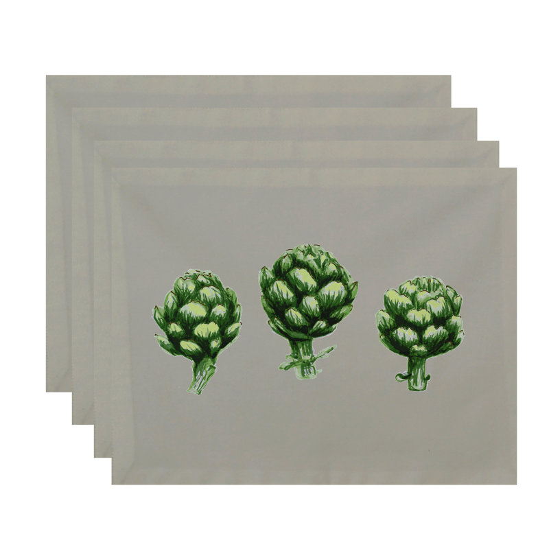 Jayapura Polyester Floral Rectangle Placemat, Light Gray-Green