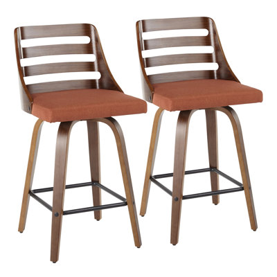 Tabouret de comptoir Trevi Mid-Century moderne en tissu orange par LumiSource - ensemble de 2