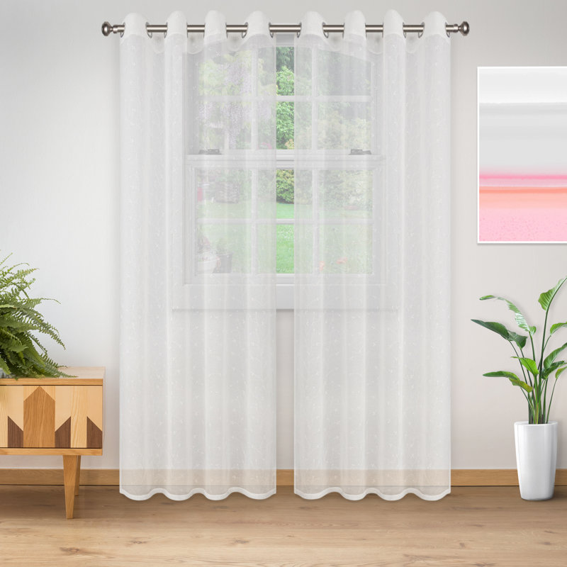 Aldin Lightweight Delicate Floral Sheer Grommet Curtain Panels, 52" W x 84" L, White