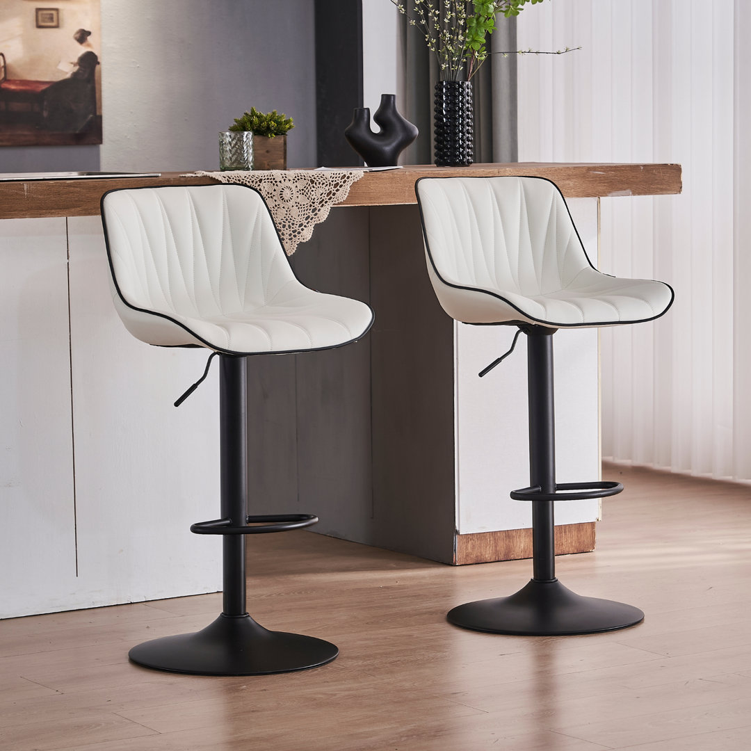 Modern Height Adjustable Swivel Bar Stools Upholstered Leather Barstool Kitchen Island Chairs with Metal Frame (Set of 2) George Oliver 