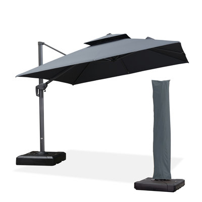10' Square Cantilever Umbrella with Base and Umbrella Cover with Zipper