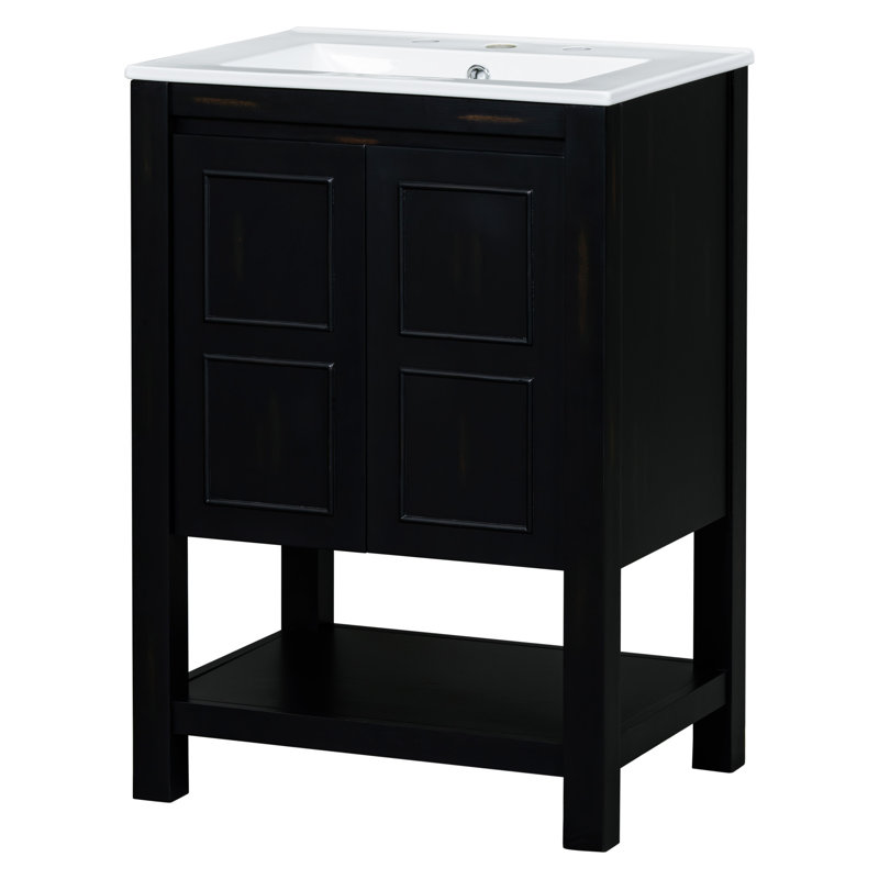 Ensemble de meuble-lavabo compact de style rétro 24 po x 18,3 po x 34,7 po Rayjohn avec lavabo en céramique et 2 portes à fermeture en douceur