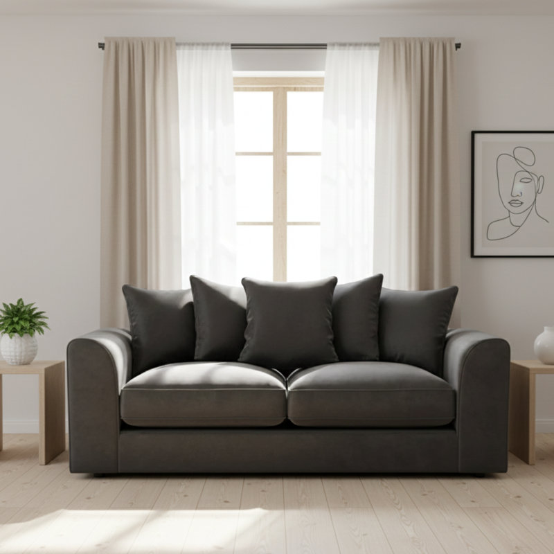 3 Seater Velvet Sofa, Grey